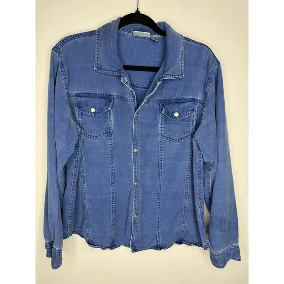 Chico's Design Womens Snap Up Long Sleeve Blue Denim Jeans Jacket Size 2 - Picture 2 of 9